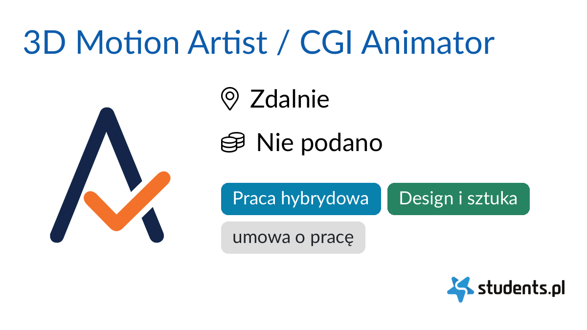 3D Motion Artist / CGI Animator w Aplikuj.pl, Zdalnie - Oferty
