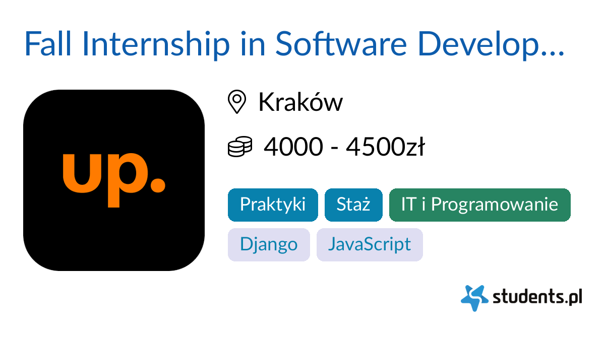 Fall Internship in Software Development w Upside, Kraków Oferty