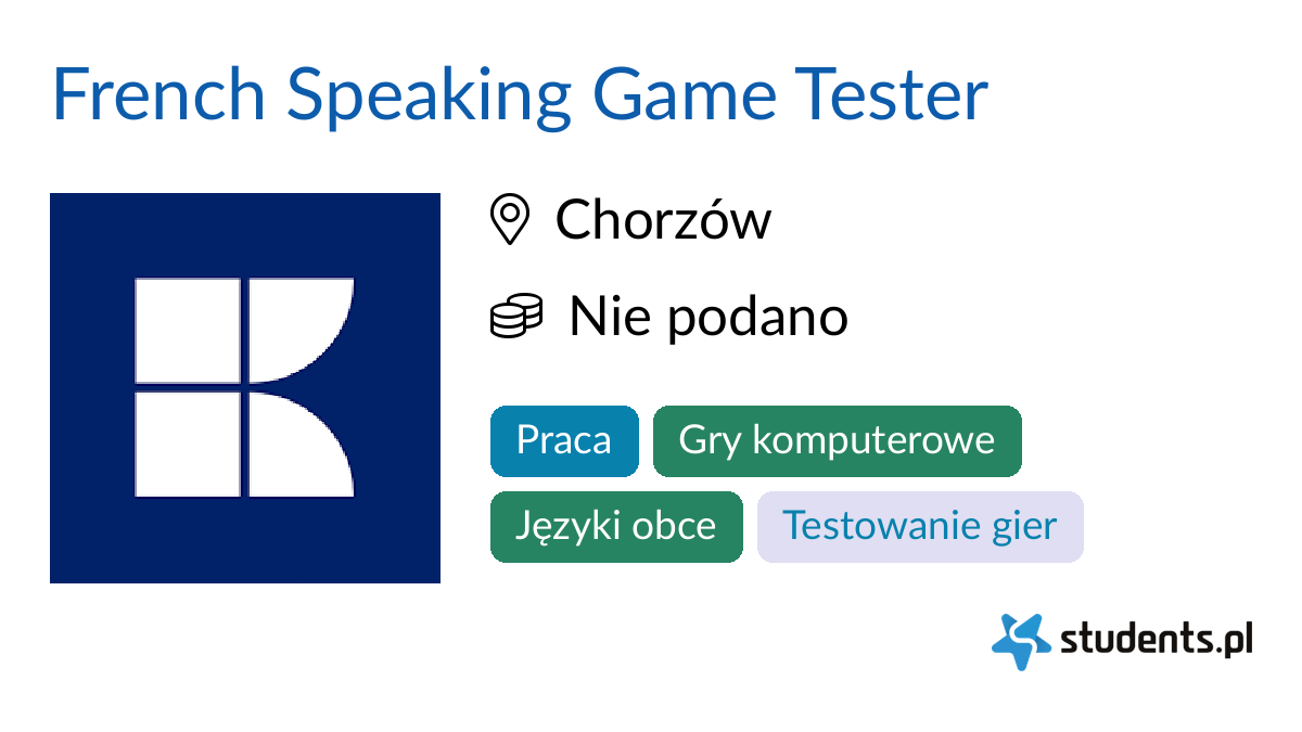 French Speaking Game Tester w Keywords Studios, Chorzów Oferty