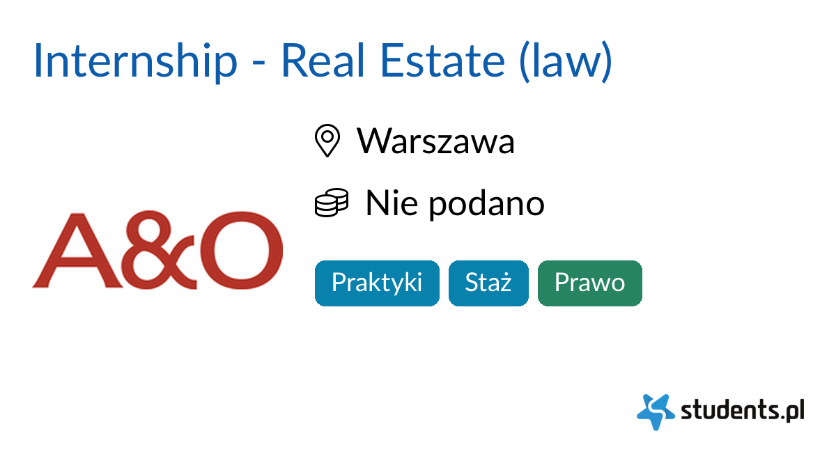 Internship Real Estate (law) w Allen & Overy, Warszawa Oferty