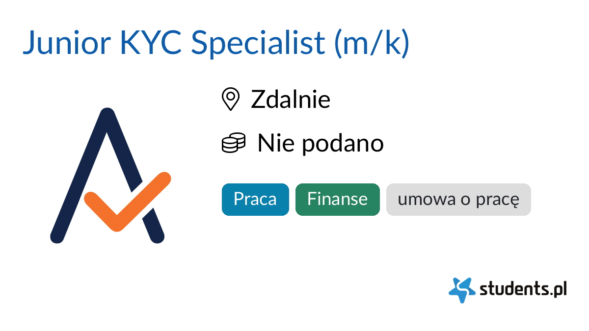 Junior KYC Specialist (m/k) w Aplikuj.pl, Zdalnie - Oferty