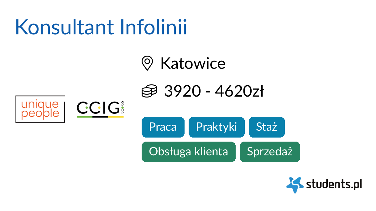 Konsultant Infolinii w CCIG Group Sp. z o.o., Katowice Oferty