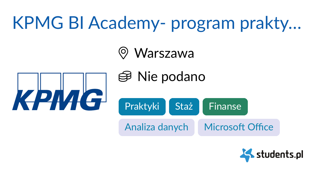 KPMG BI Academy- program praktyk w zespole Data Intelligence Solutions ...