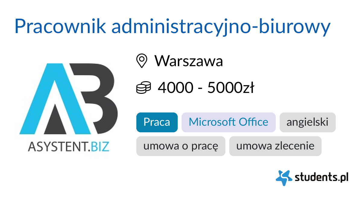 Pracownik Administracyjno Biurowy W Asystentbiz Warszawa Oferty 5862