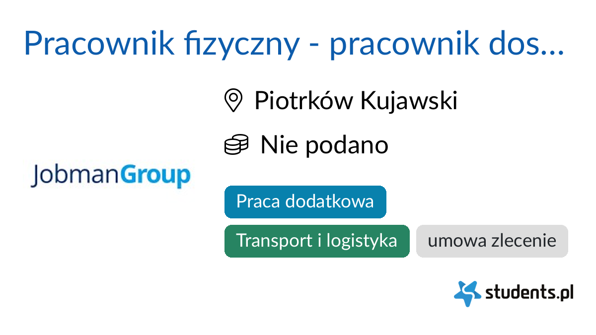 Pracownik fizyczny - pracownik dostaw w drogerii w Jobman, Piotrków