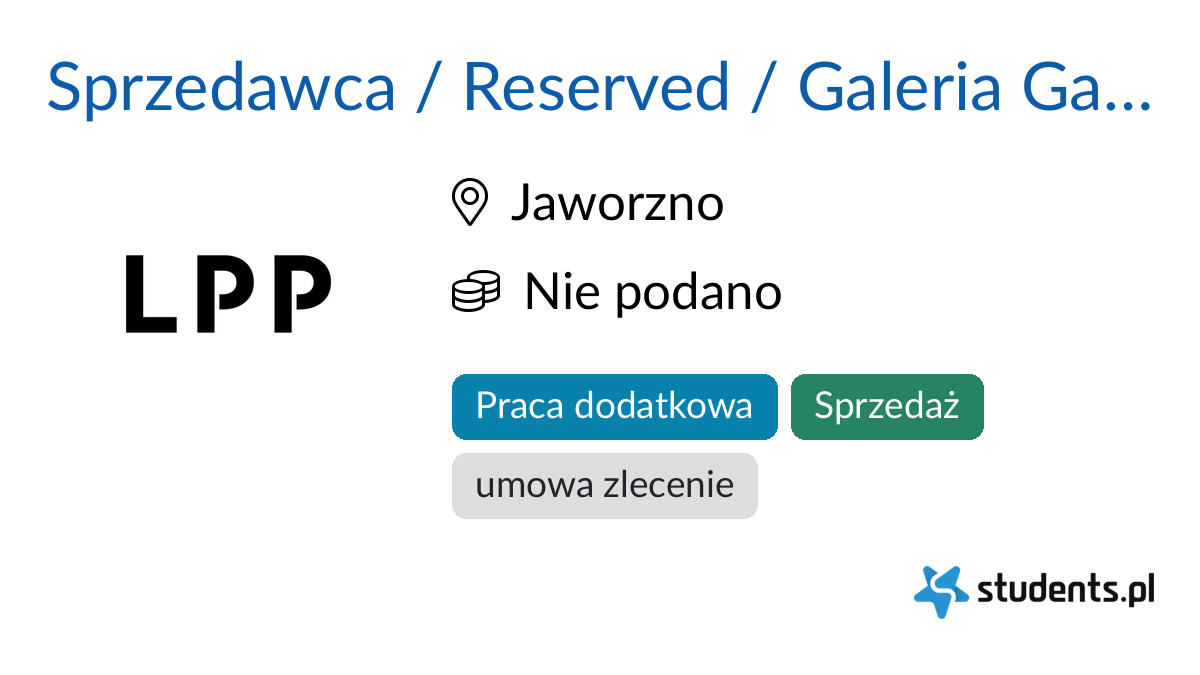 Sprzedawca / Reserved / Galeria Galena / Jaworzno w LPP S.A., Jaworzno
