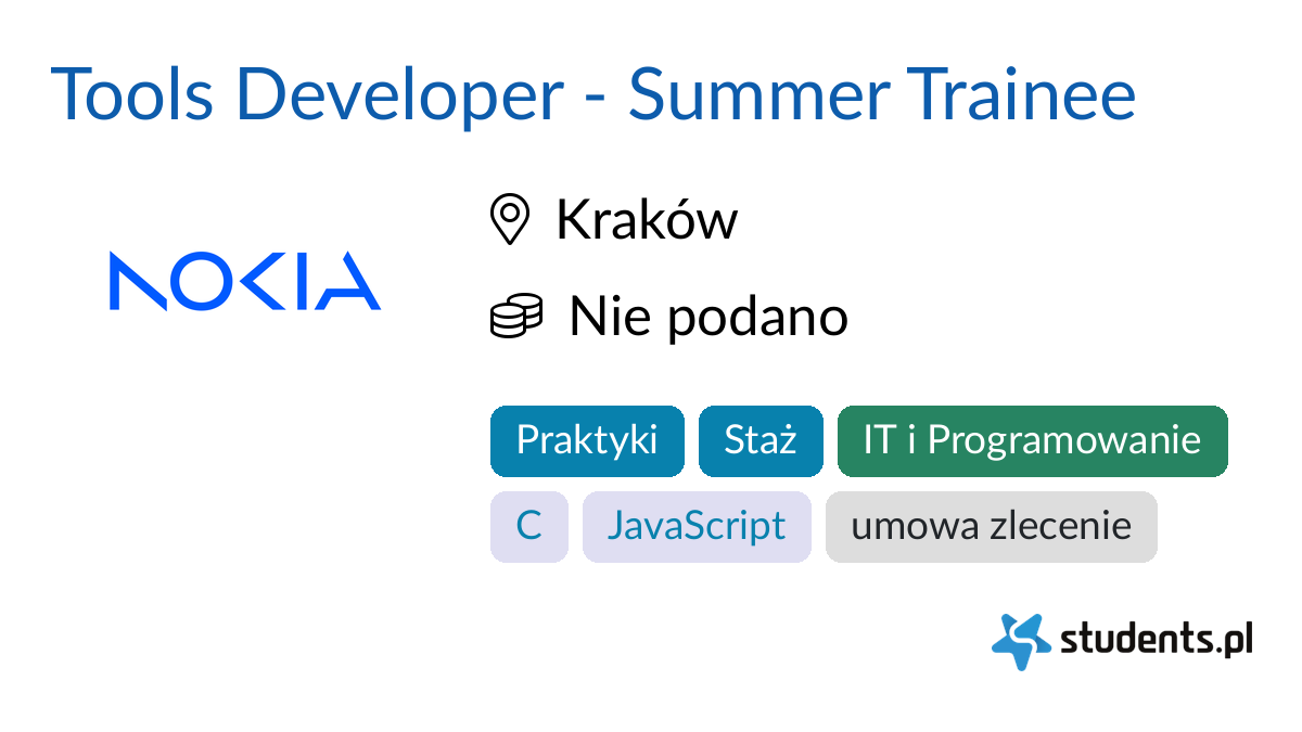 Tools Developer Summer Trainee W Nokia Kraków Oferty